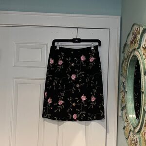 Karen Kane Black A-Line Skirt with Pink Floral Pattern